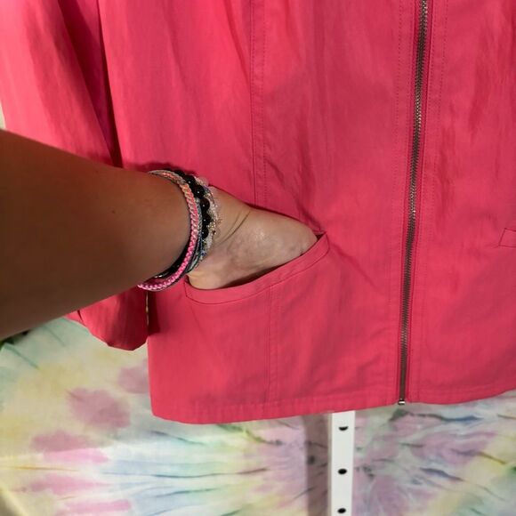 Chico's Vibrant Pink Jacket full zip 3/4 sleeve size 1 (medium 8-10) Barbie - Picture 8 of 9